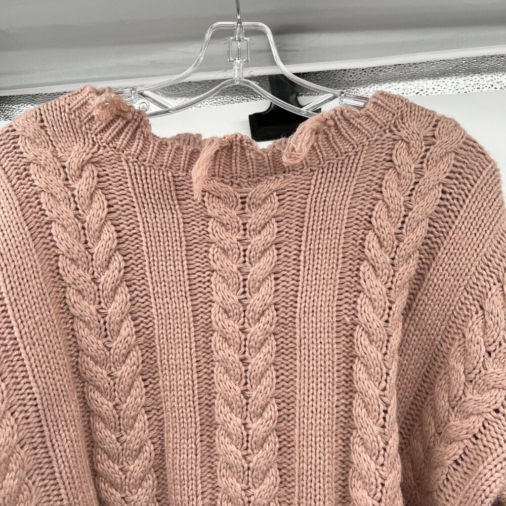 Altar'd State Womens Cable Knit Sweater Distressed Pink Size XS Oversized - Picture 2 of 9
